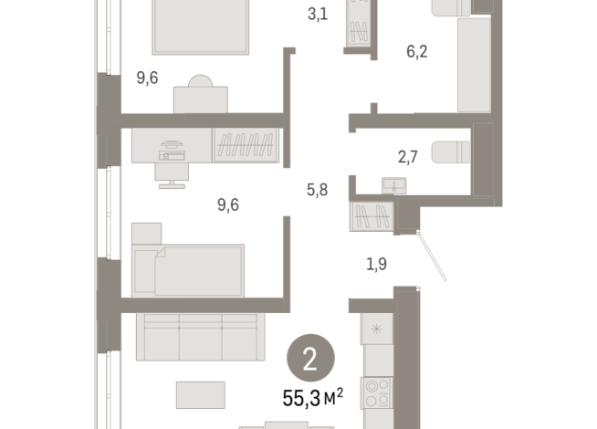 55.00 м² | 2 - 7 эт.