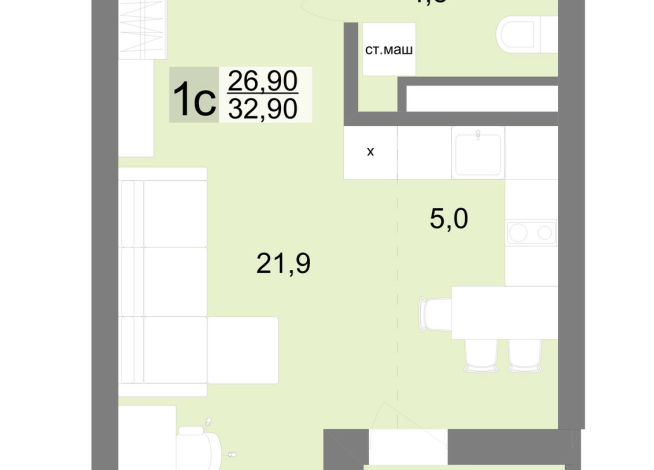 32.90 м² | 9 - 26 эт.