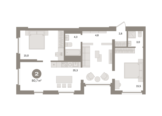 80.00 м² | 20 - 24 эт.