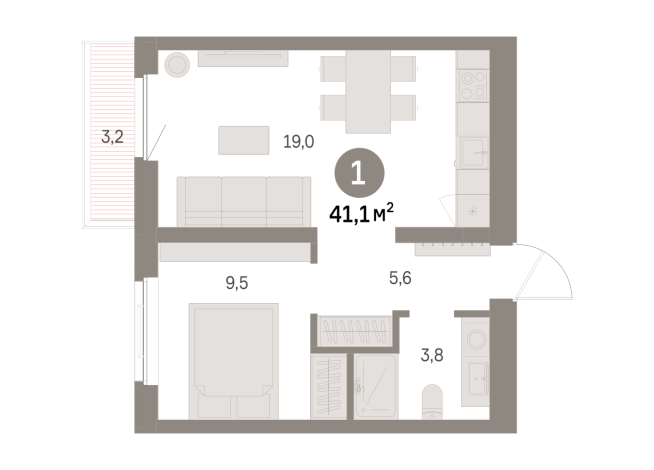 41.00 м² | 5 - 9 эт.