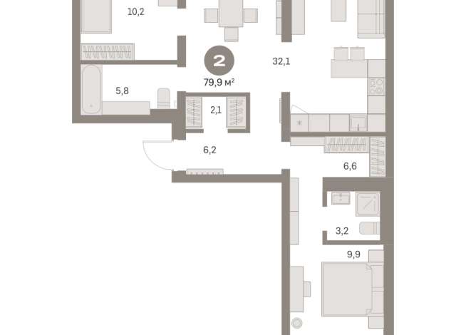 79.00 м² | 8 - 9 эт.