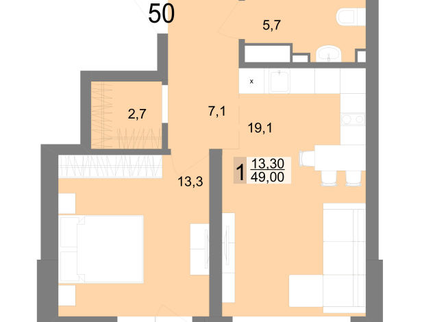 49.00 м² | 9 - 25 эт.