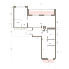 70.00 м² | 9 - 9 эт. 00