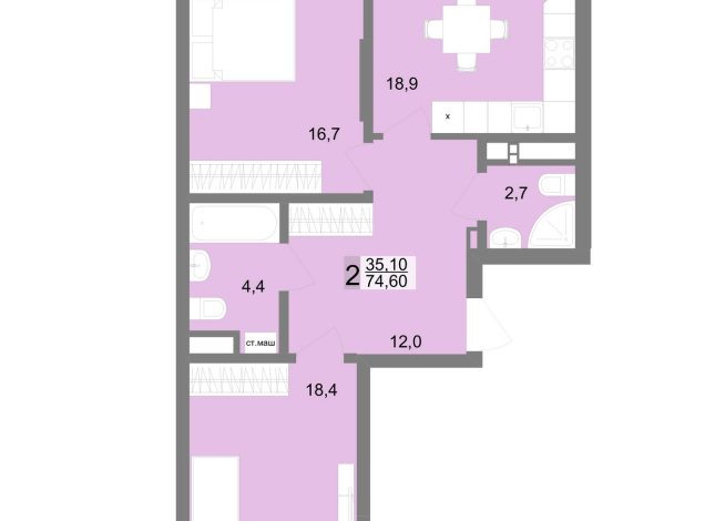 75.70 м² | 4 - 17 эт.