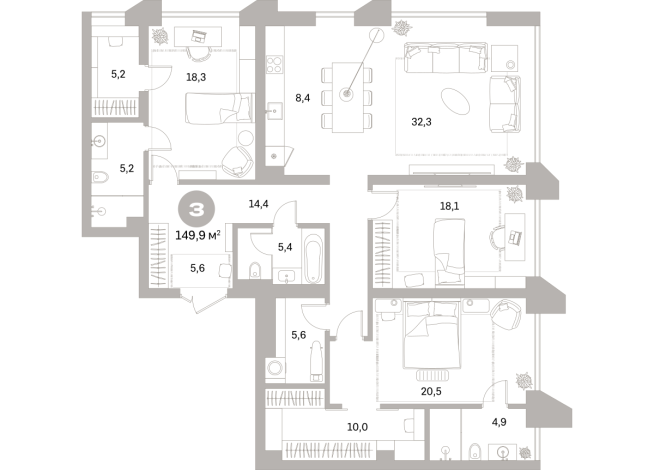 149.00 м² | 18 - 25 эт.