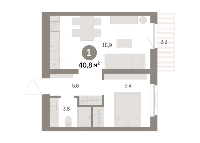 40.00 м² | 7 - 9 эт.