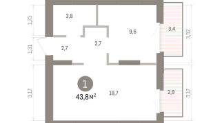 43.00 м² | 6 - 9 эт.