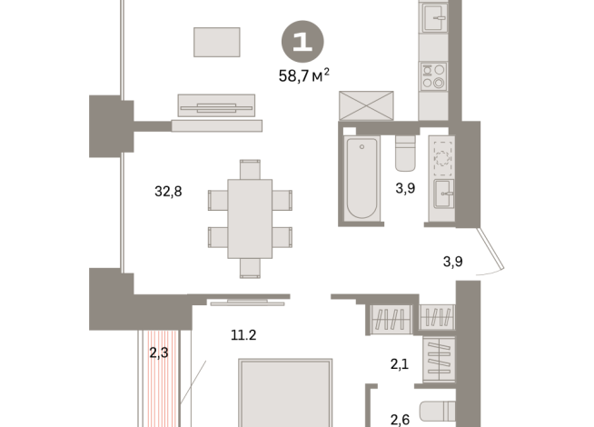 58.00 м² | 2 - 16 эт.