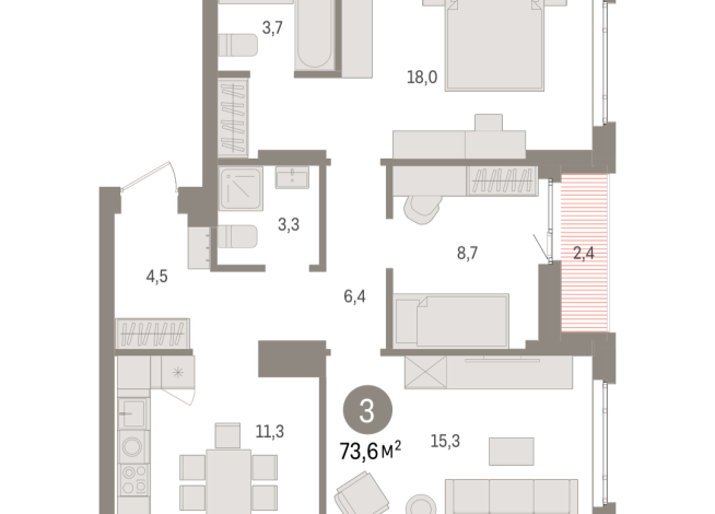 73.00 м² | 14 - 16 эт.