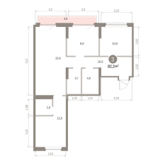 82.00 м² | 2 - 8 эт. 00