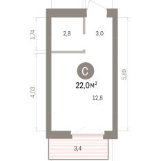 21.00 м² | 2 - 9 эт. 00