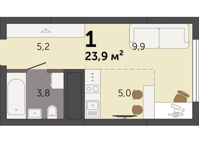 23.90 м² | 23 - 32 эт.