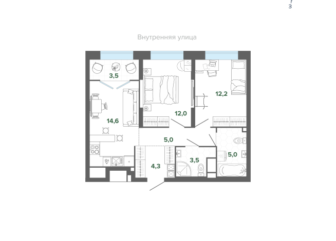 59.96 м² | 6 - 25 эт.