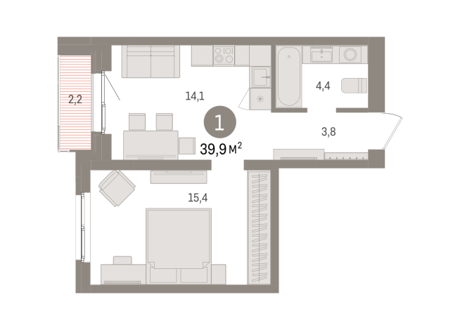 39.00 м² | 12 - 15 эт.