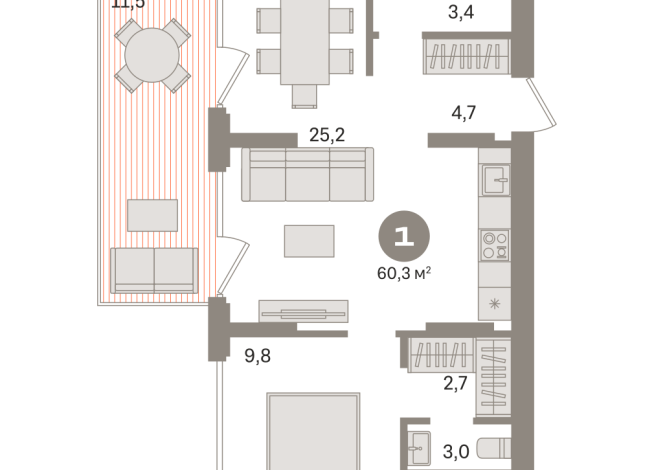 60.00 м² | 1 - 9 эт.