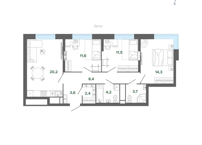 79.93 м² | 6 - 18 эт.