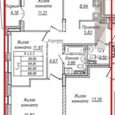 3-к квартира | 66.00 м² | 3 - 7 эт. 00