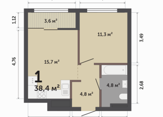 38.40 м² | 11 - 17 эт.