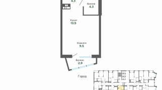34.48 м² | 14 - 25 эт.