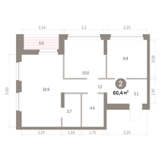 60.00 м² | 3 - 8 эт. 00