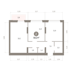 59.00 м² | 6 - 7 эт. 00