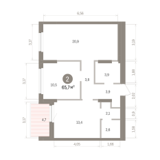 65.00 м² | 13 - 16 эт. 00