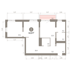 64.00 м² | 7 - 8 эт. 00