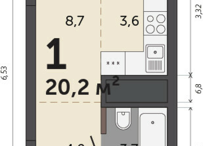 20.20 м² | 26 - 30 эт.