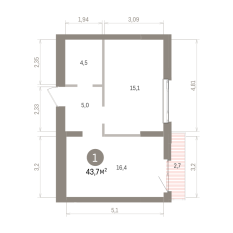 43.00 м² | 4 - 7 эт. 00