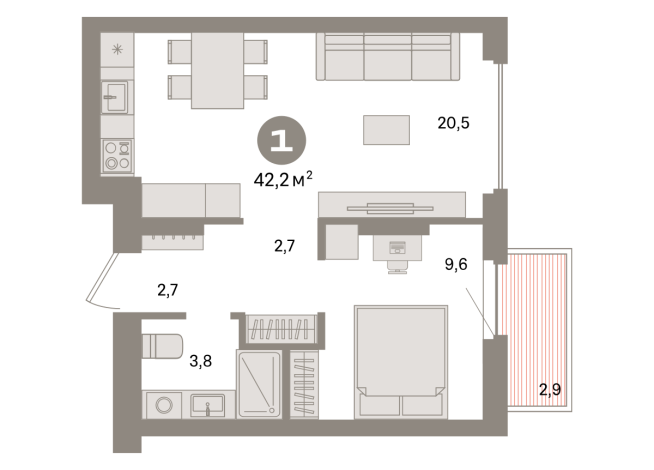 42.00 м² | 4 - 7 эт.