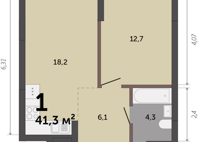 41.10 м² | 5 - 12 эт.