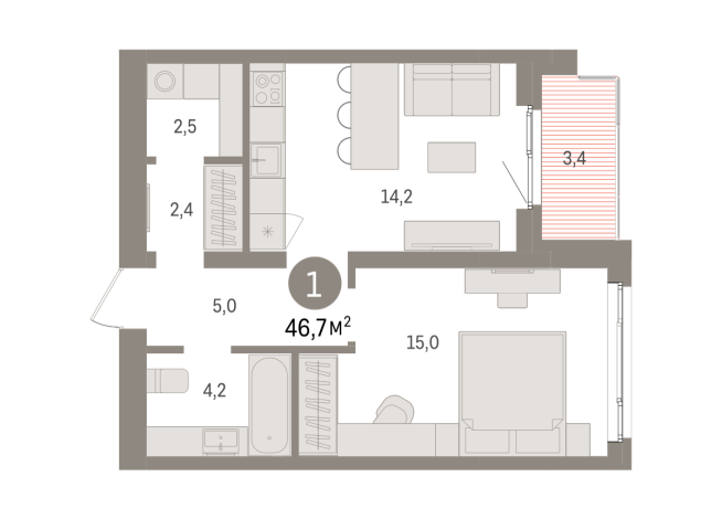 46.00 м² | 3 - 8 эт.