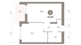 44.00 м² | 13 - 16 эт.