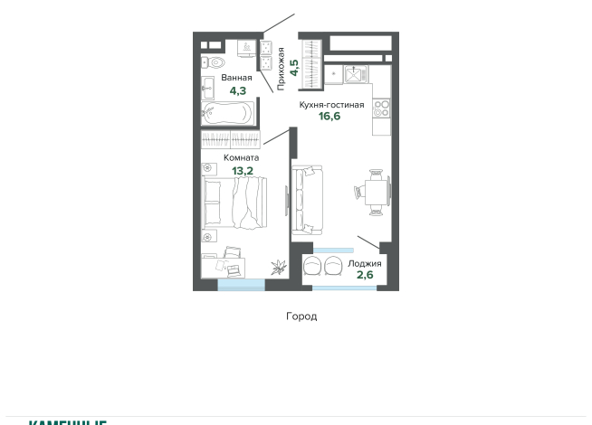 41.07 м² | 7 - 25 эт.