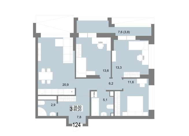 85.20 м² | 20 - 25 эт.