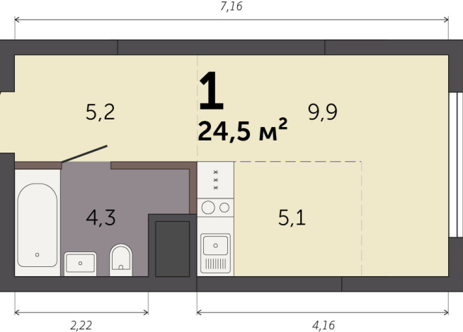 24.50 м² | 2 - 32 эт.
