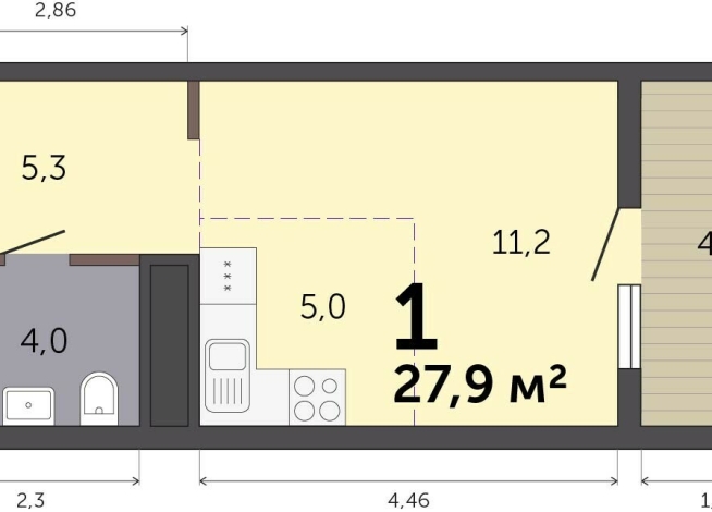 27.90 м² | 17 - 19 эт.
