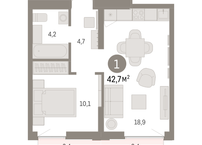 42.00 м² | 7 - 9 эт.