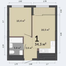 34.30 м² | 11 - 15 эт. 00