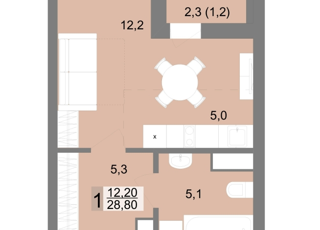 28.80 м² | 20 - 25 эт.