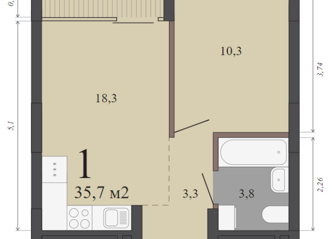 35.70 м² | 6 - 15 эт.