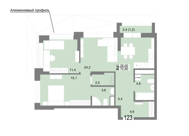 72.80 м² | 20 - 25 эт.