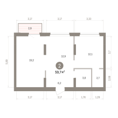 59.00 м² | 3 - 7 эт. 00