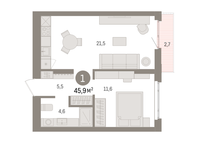 45.00 м² | 2 - 16 эт.