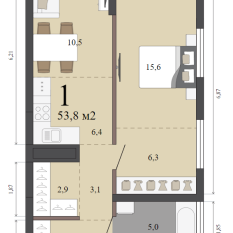 53.80 м² | 20 - 23 эт. 00