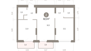 62.00 м² | 7 - 9 эт.