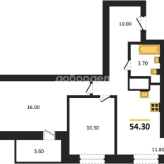 2-к квартира | 54.30 м² | 24 - 25 эт. 00