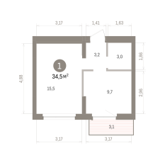 34.00 м² | 9 - 9 эт. 00