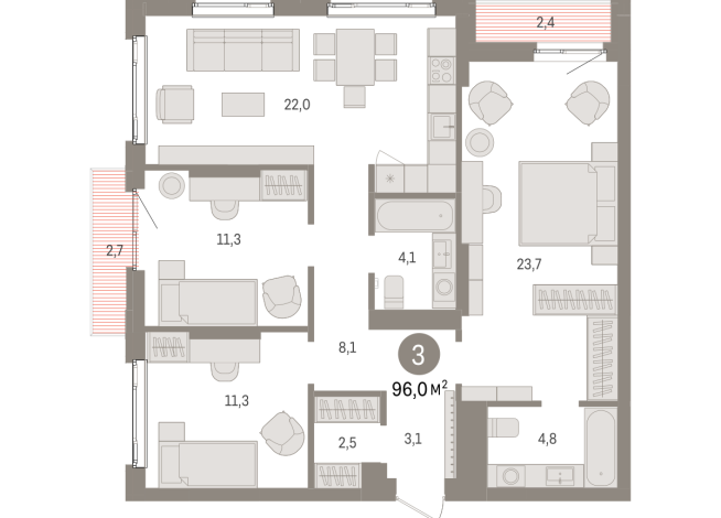 96.00 м² | 5 - 25 эт.