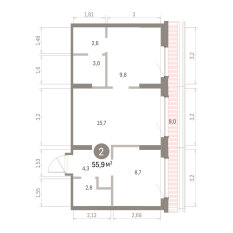 55.00 м² | 7 - 8 эт. 00